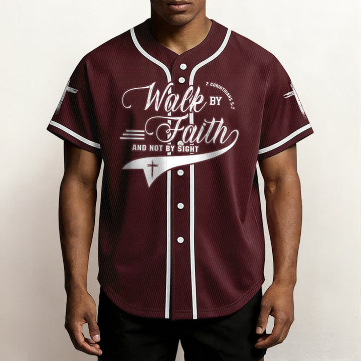 Christianartworkshop 2 Corinthians 5:7 “Walk By Faith And Not By Sight” Cross Statement Baseball Jersey - image 38