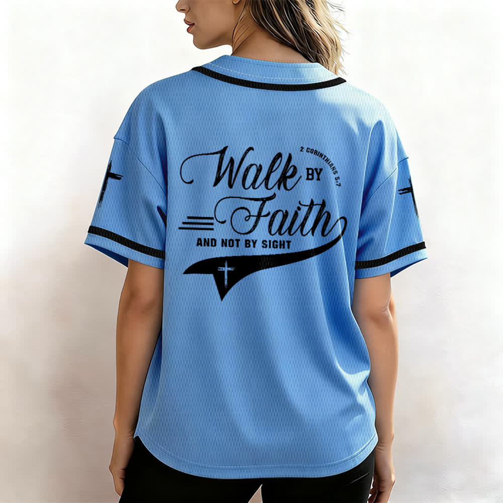 Christianartworkshop 2 Corinthians 5:7 “Walk By Faith And Not By Sight” Cross Statement Baseball Jersey - image 48