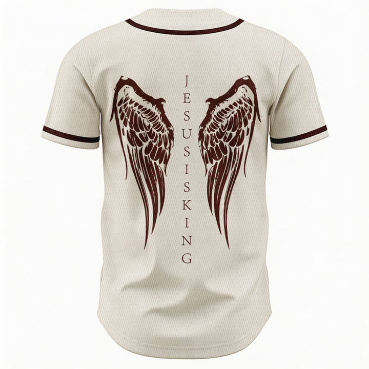 Christianartworkshop Jesus Is King Angel Wings Cross Faith Statement Custom Baseball Jersey - image 15