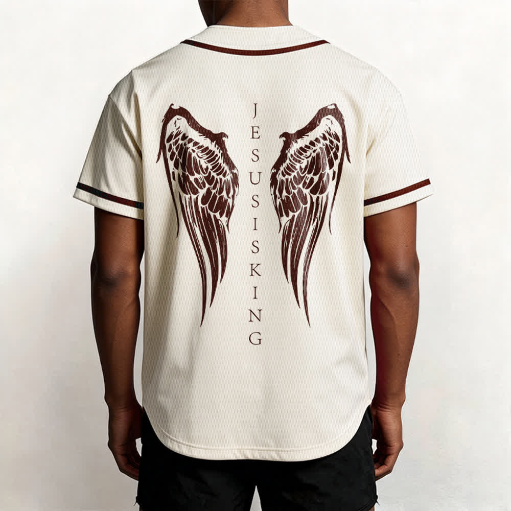 Christianartworkshop Jesus Is King Angel Wings Cross Faith Statement Custom Baseball Jersey - image 19