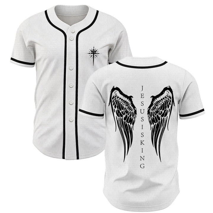 Christianartworkshop Jesus Is King Angel Wings Cross Faith Statement Custom Baseball Jersey - White - 5XL - image 21