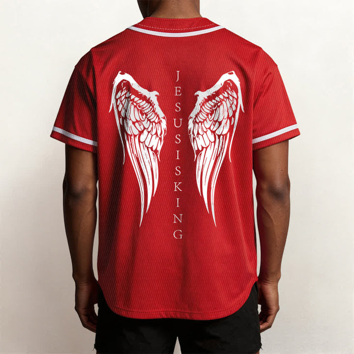 Christianartworkshop Jesus Is King Angel Wings Cross Faith Statement Custom Baseball Jersey - image 33