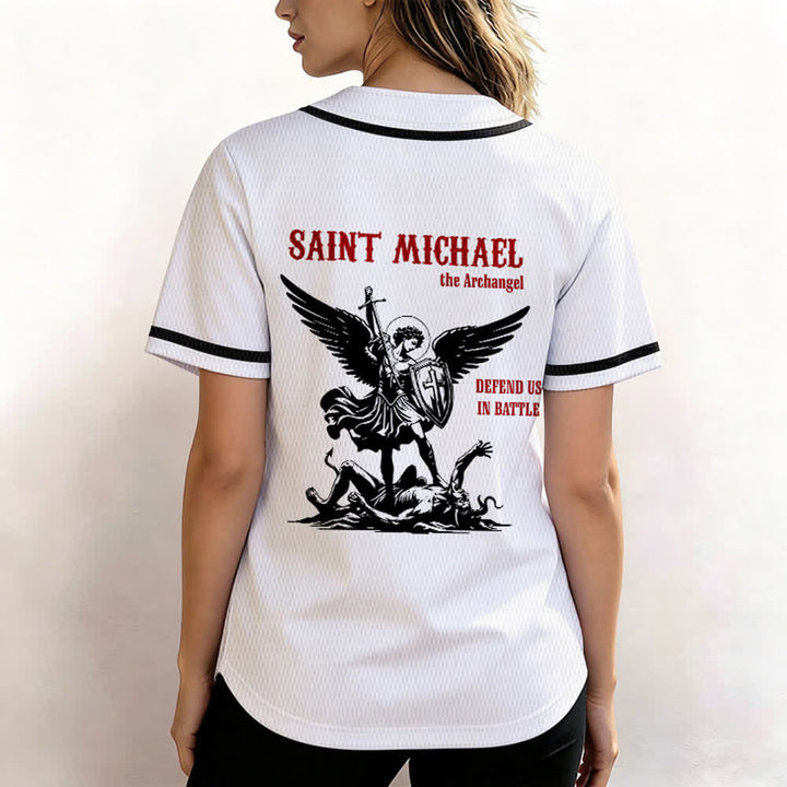 Christianartworkshop St.Michael Archangel Defend Us Unisex Baseball Jersey - image 5