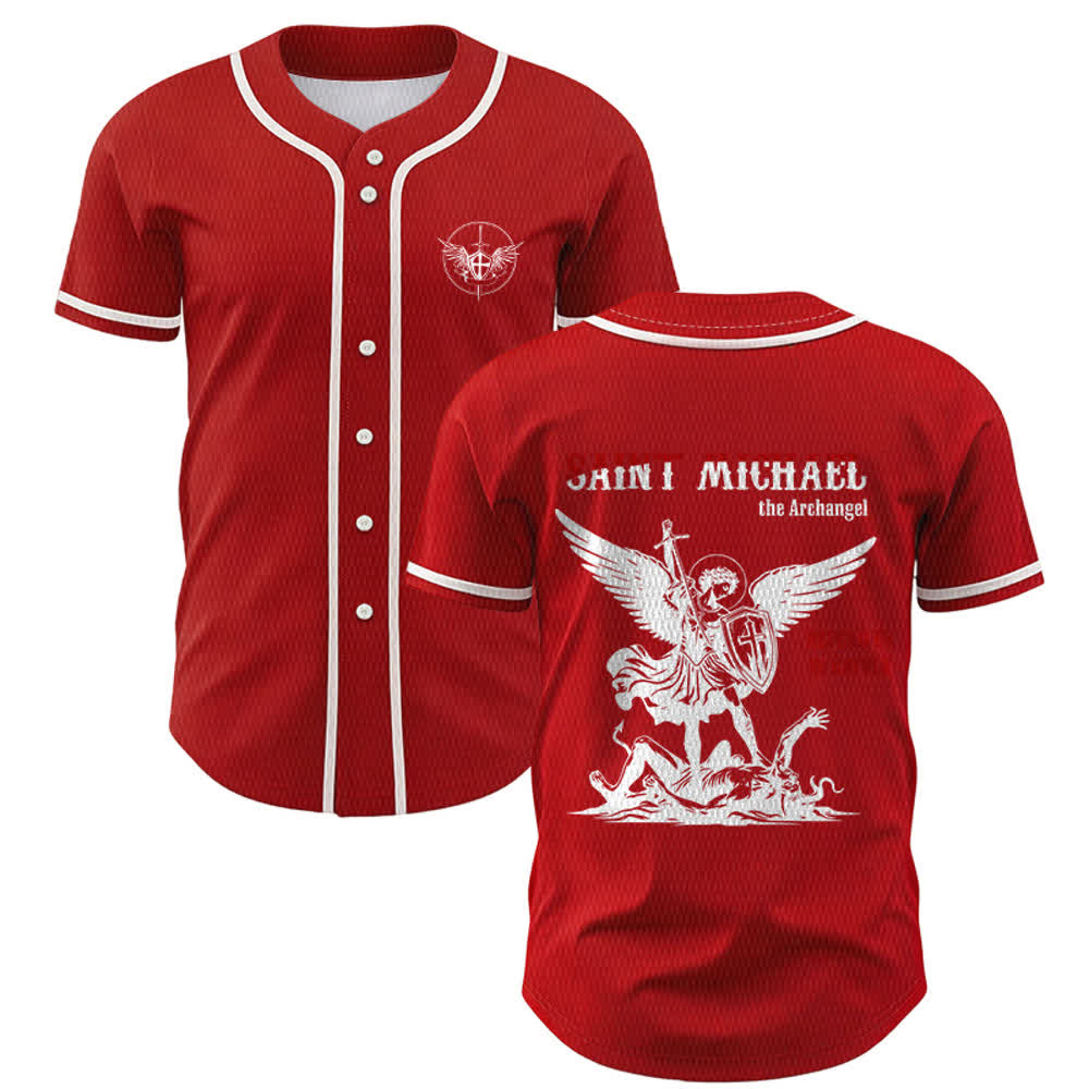 Christianartworkshop St.Michael Archangel Defend Us Unisex Baseball Jersey - Red - 5XL - image 14
