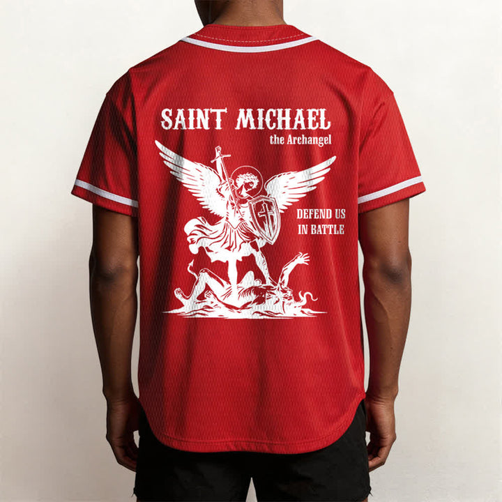 Christianartworkshop St.Michael Archangel Defend Us Unisex Baseball Jersey - image 19