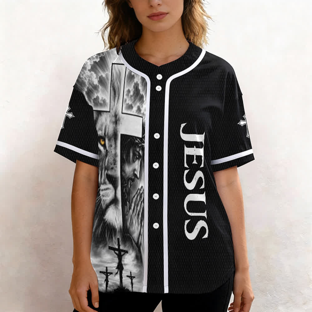 Christianartworkshop Lion Cross Jesus Faith Personalized Name Number Unisex Custom Baseball Jersey - image 4