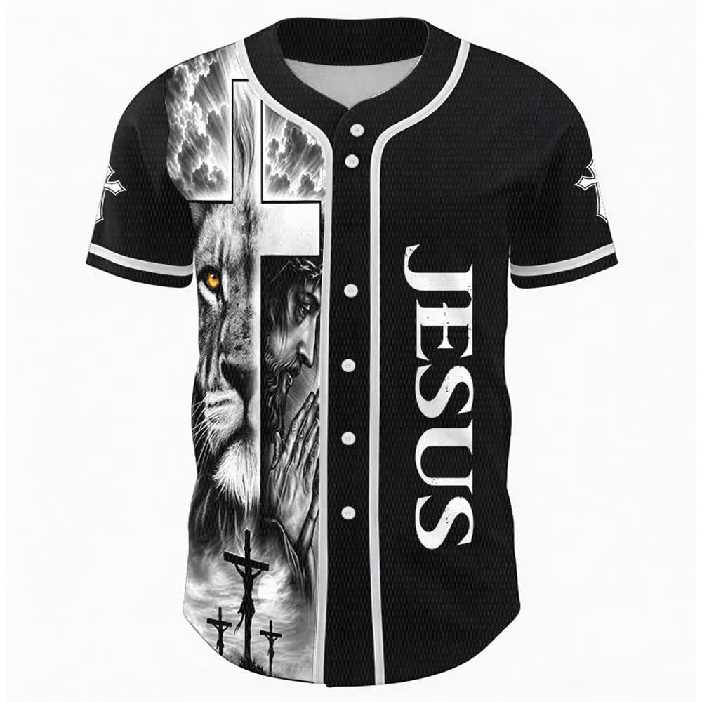 Christianartworkshop Lion Cross Jesus Faith Personalized Name Number Unisex Custom Baseball Jersey - image 2