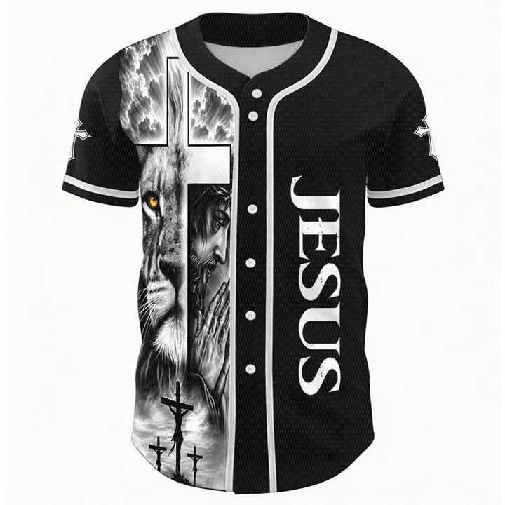 Christianartworkshop Lion Cross Jesus Faith Personalized Name Number Unisex Custom Baseball Jersey - image 2