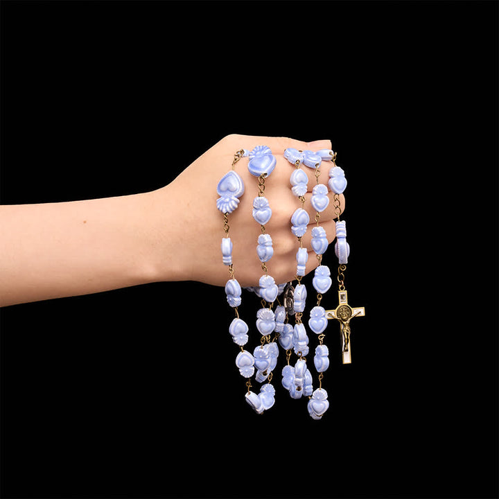 Christianartworkshop Floral Porcelain Sacred Heart Ceramic Rosary With Enamel Trimmed Crucifix - image 9