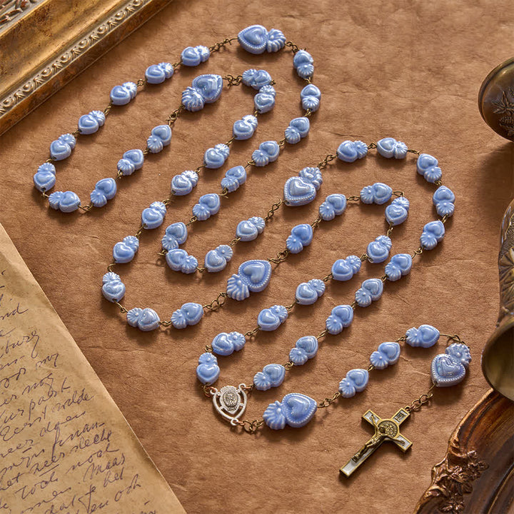 Christianartworkshop Floral Porcelain Sacred Heart Ceramic Rosary With Enamel Trimmed Crucifix - Sacred Heart Beads Rosary - image 8