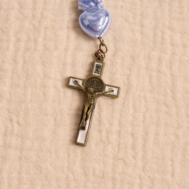 Christianartworkshop Floral Porcelain Sacred Heart Ceramic Rosary With Enamel Trimmed Crucifix - image 14