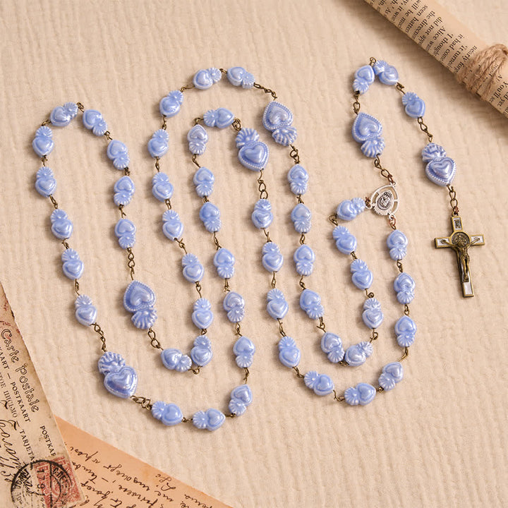 Christianartworkshop Floral Porcelain Sacred Heart Ceramic Rosary With Enamel Trimmed Crucifix - image 11