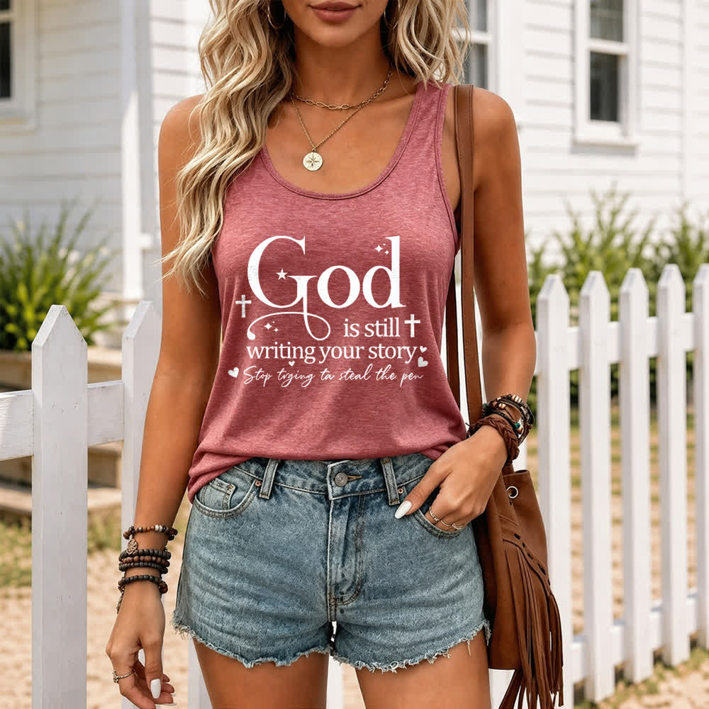 Christianartworkshop God Is Still Writing Your Story Christian Workout Racerback Tank Top - image 22
