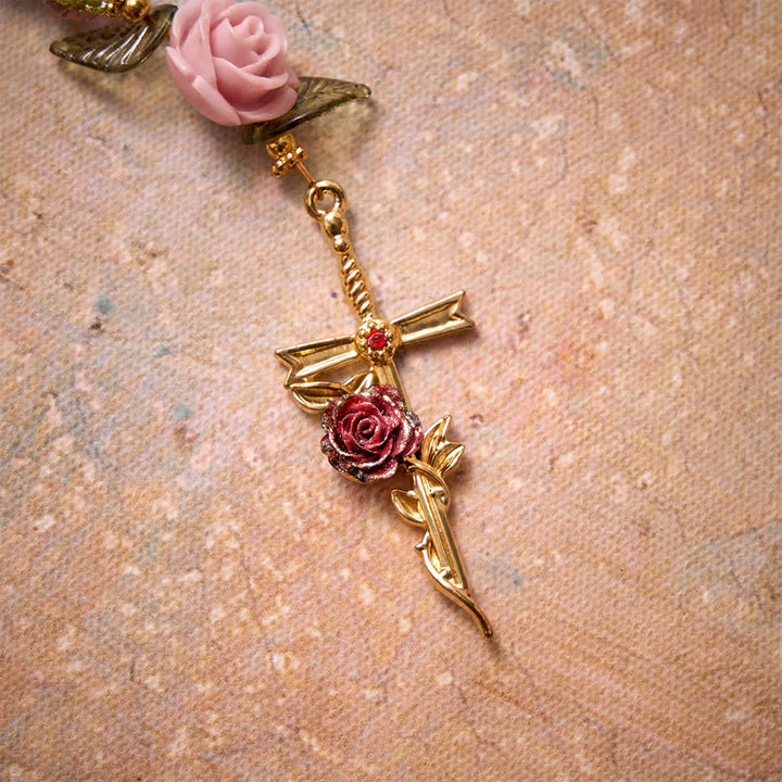Christianartworkshop Pink & Green Crackle Faceted Glass Bead Rose Floral Our Lady Cross Rosary - image 5