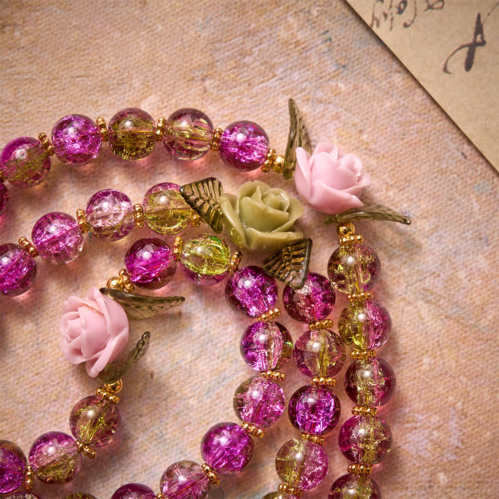 Christianartworkshop Pink & Green Crackle Faceted Glass Bead Rose Floral Our Lady Cross Rosary - image 6