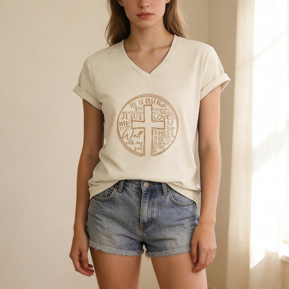 Christianartworkshop Faith Cross Circle Graphic Soft Cotton Womens V Neck Tee - image 3