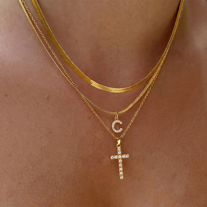 Christianartworkshop Sparkle Crystal Layered Initial Cross Necklace: Token of Personal Heavenly Grace - C - image 4