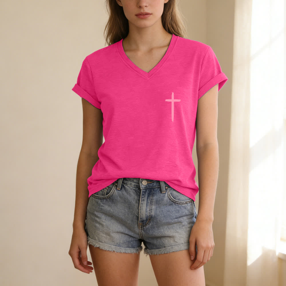Christianartworkshop Dual-Side Cross With God All Things Are Possible Matthew 19:26 Letter Print Casual V-neck T-shirt - image 59