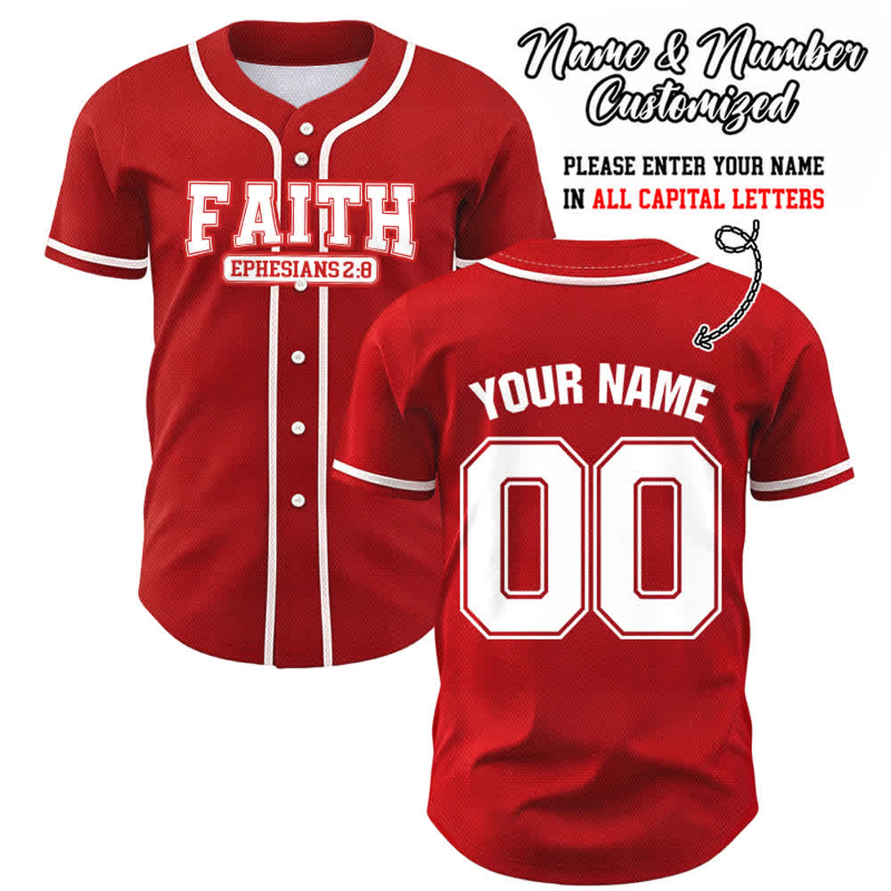 Christianartworkshop Faith Custom Name Number Baseball Jersey - Red - 5XL - Name & Number Customized - image 32