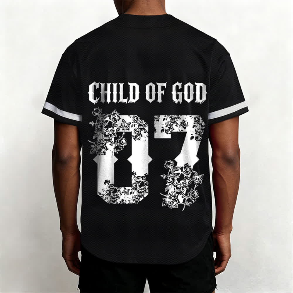 Christianartworkshop "Child Of God" Floral Filled Number 07 Button-Up Baseball Jersey - image 3