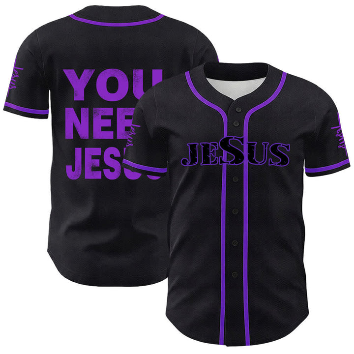Christianartworkshop You Need Jesus Faith Statement Unisex Baseball Jersey - Purple - 5XL - image 21
