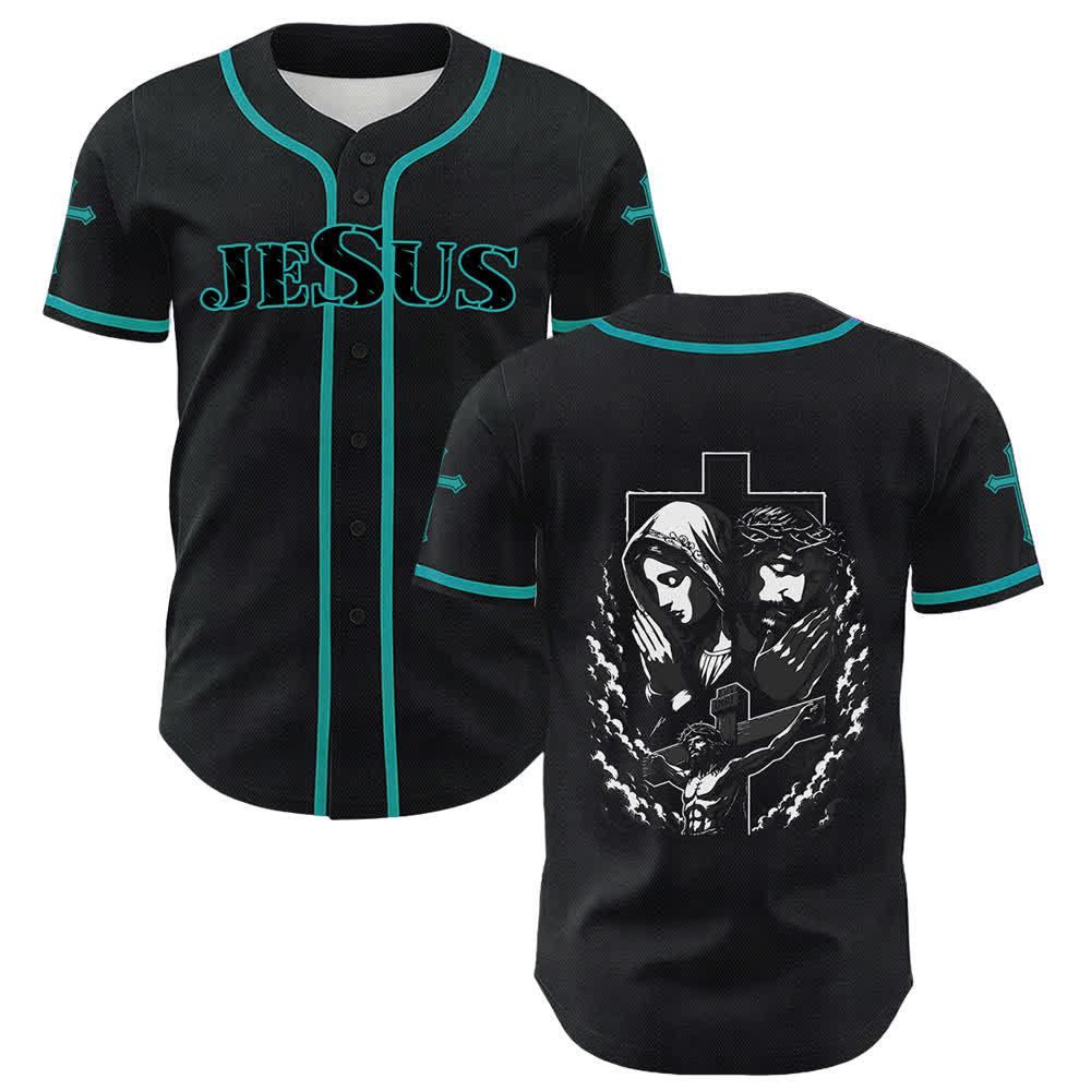 Christianartworkshop Jesus Virgin Mary Crucifix Cross Christian Unisex Baseball Jersey - image 42