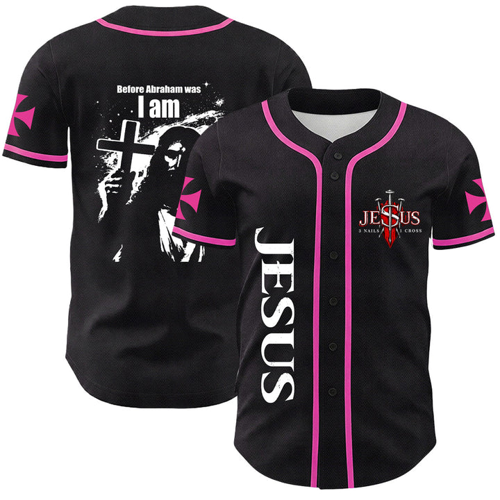 Christianartworkshop Before Abraham Was I Am Jesus Cross Nail Graphic Unisex Baseball Jersey - Pink - 5XL - image 12