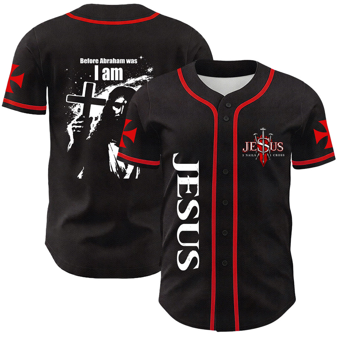 Christianartworkshop Before Abraham Was I Am Jesus Cross Nail Graphic Unisex Baseball Jersey - Red - 5XL - image 15
