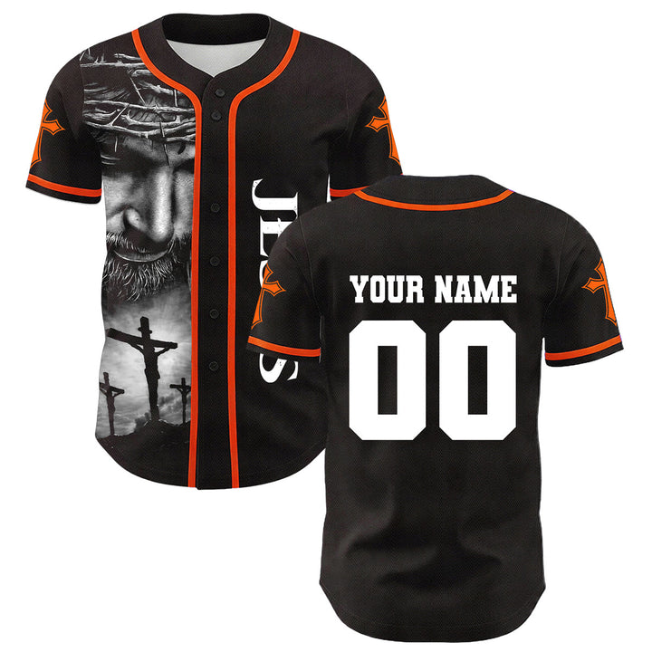 Christianartworkshop Crown Of Thorns Jesus Custom Name Number Cross Sleeve Unisex Baseball Jersey - image 21