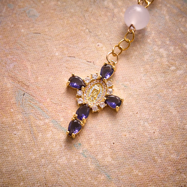 Christianartworkshop Multi-Color Stained Glass Pocket Car Rosary With Jeweled Our Lady of Guadalupe Cross - image 36