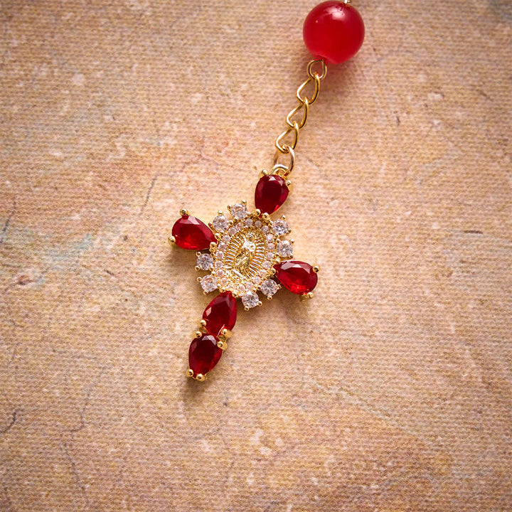 Christianartworkshop Multi-Color Stained Glass Pocket Car Rosary With Jeweled Our Lady of Guadalupe Cross - image 5