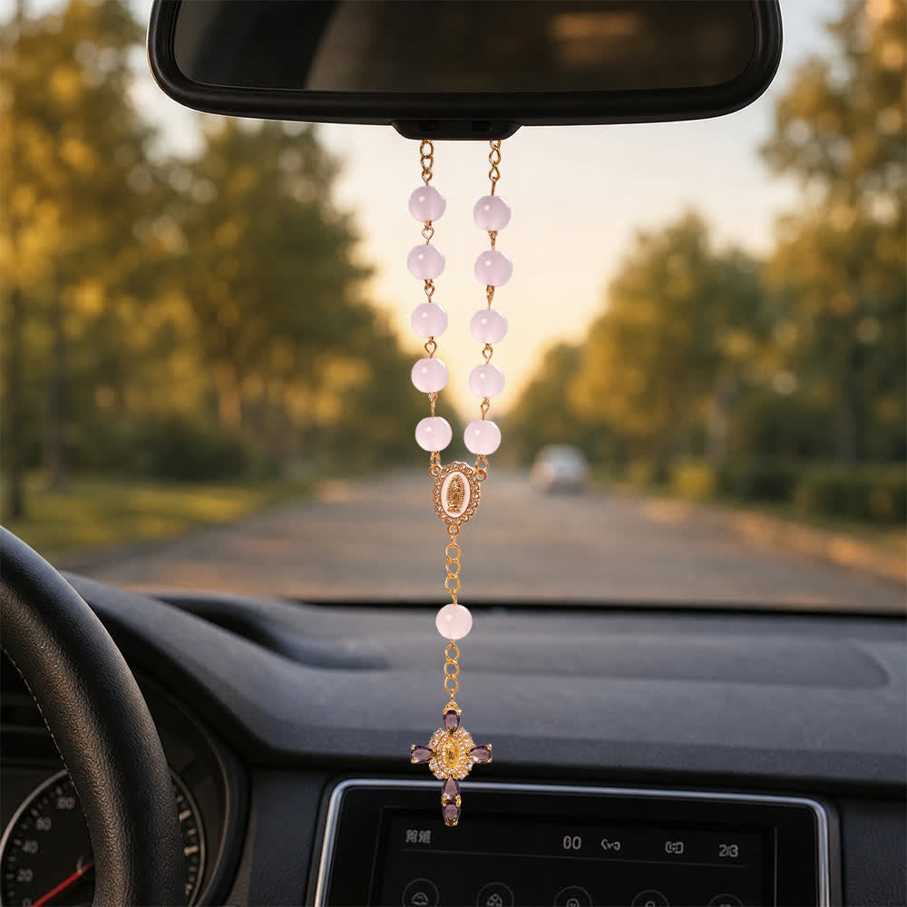 Christianartworkshop Multi-Color Stained Glass Pocket Car Rosary With Jeweled Our Lady of Guadalupe Cross - image 33