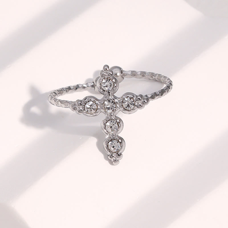 Christianartworkshop Twisted Band Adjustable Cross Stone Ring: Emblem of Radiant Heavenly Blessing - Silver( Suitable for US Sizes 6-9 ) - image 3