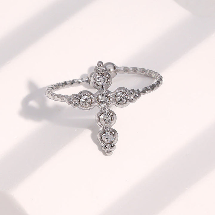 Christianartworkshop Twisted Band Adjustable Cross Stone Ring: Emblem of Radiant Heavenly Blessing - Silver( Suitable for US Sizes 6-9 ) - image 3