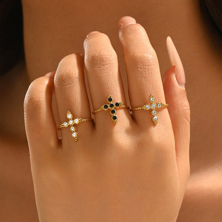 Christianartworkshop Twisted Band Adjustable Cross Stone Ring: Emblem of Radiant Heavenly Blessing - image 1