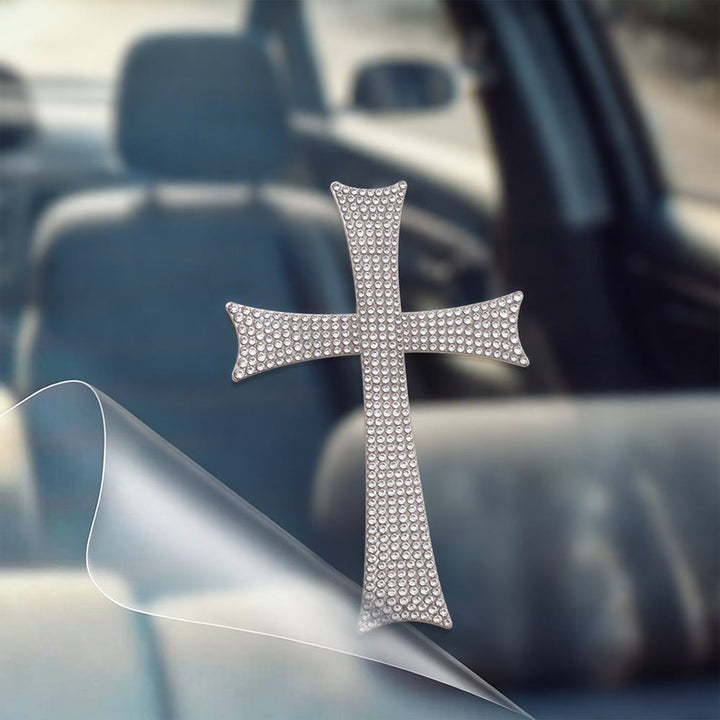 Christianartworkshop Bling Full Rhinestone Cross Car Sticker: Emblem of Steady Heavenly Road Protection - image 0