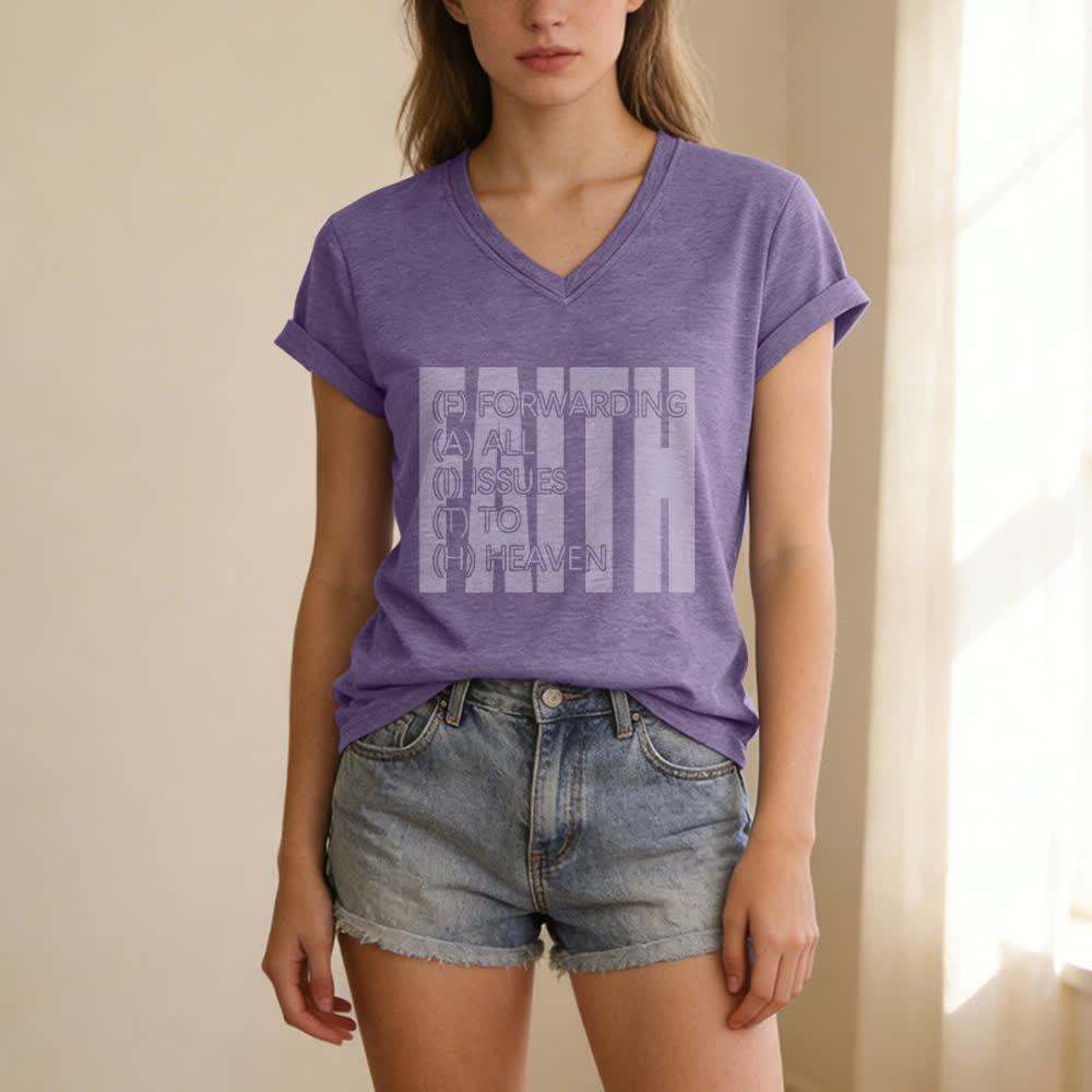 Christianartworkshop Faith Block Print Rolled Sleeve Women’s V Neck Tee - image 3