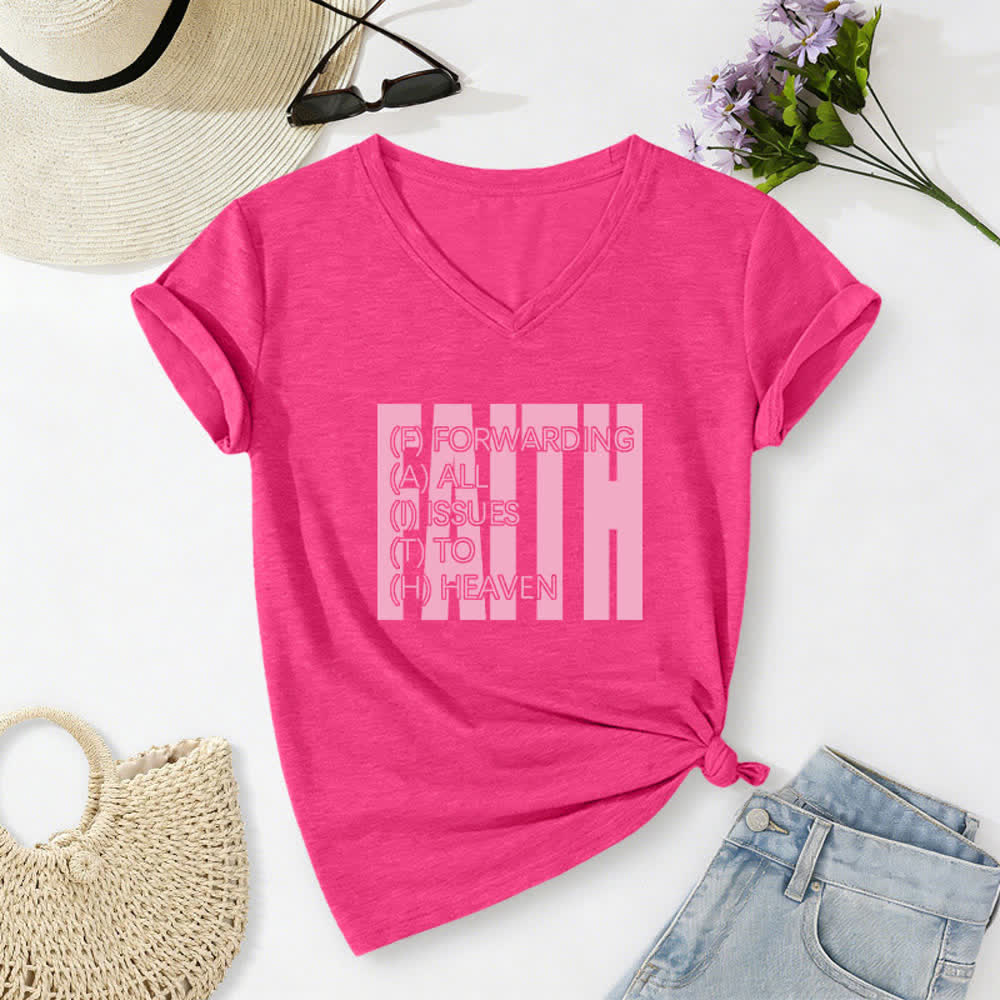 Christianartworkshop Faith Block Print Rolled Sleeve Women’s V Neck Tee - image 20