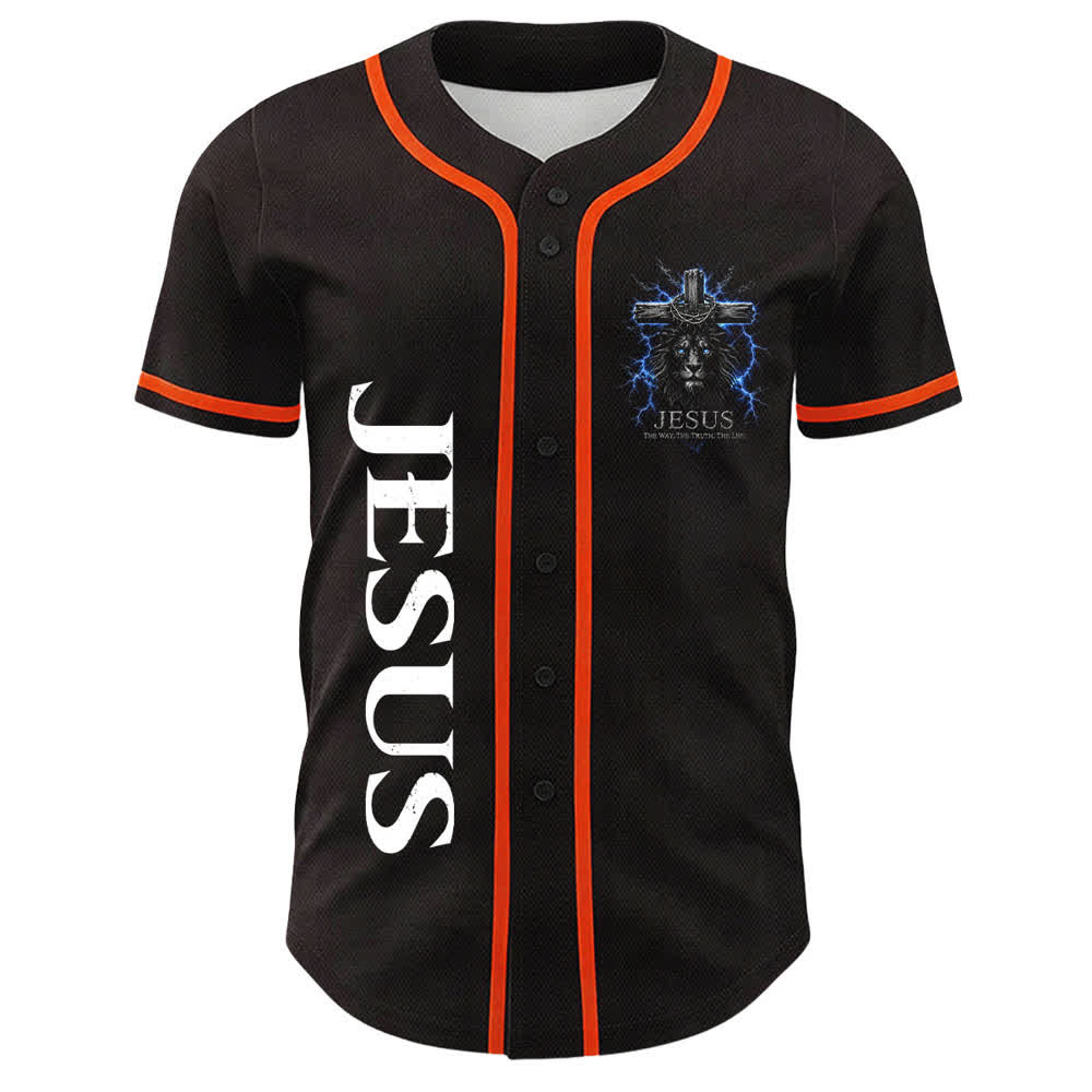 Christianartworkshop Jesus Lion Lightning Black Mesh Baseball Jersey - image 8