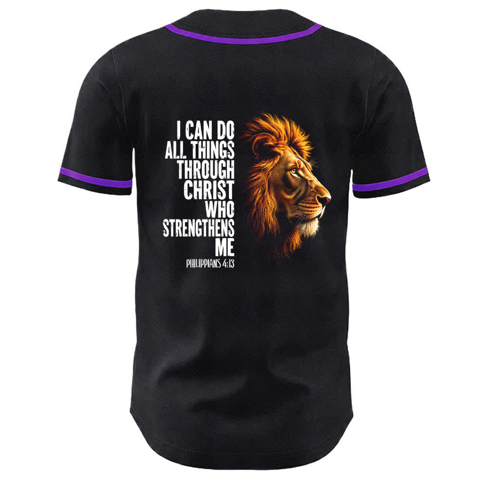 Christianartworkshop Lion Of Strength Philippians 4:13 Black Gold Baseball Jersey - image 4