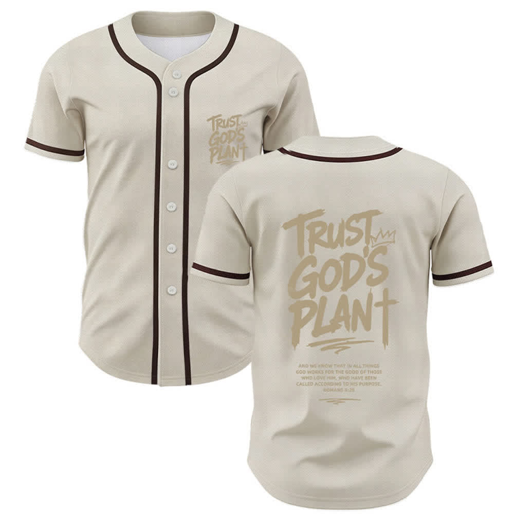 Christianartworkshop Trust God's Plan Button Up Baseball Jersey - Beige - 5XL - image 21