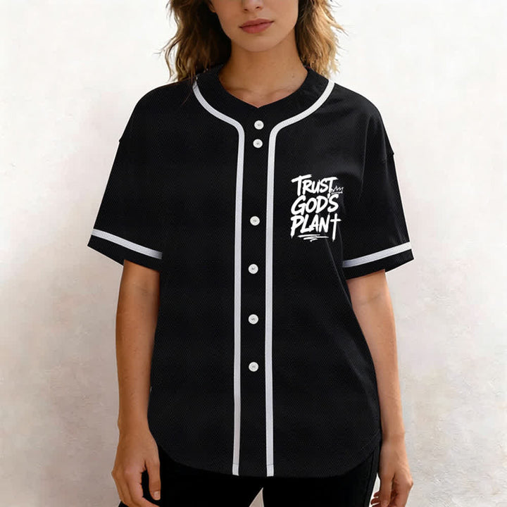 Christianartworkshop Trust God's Plan Button Up Baseball Jersey - image 3