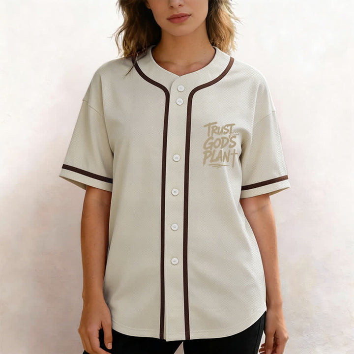Christianartworkshop Trust God's Plan Mesh Button Up Baseball Jersey - image 25