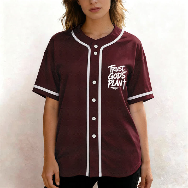 Christianartworkshop Trust God's Plan Button Up Baseball Jersey - image 11