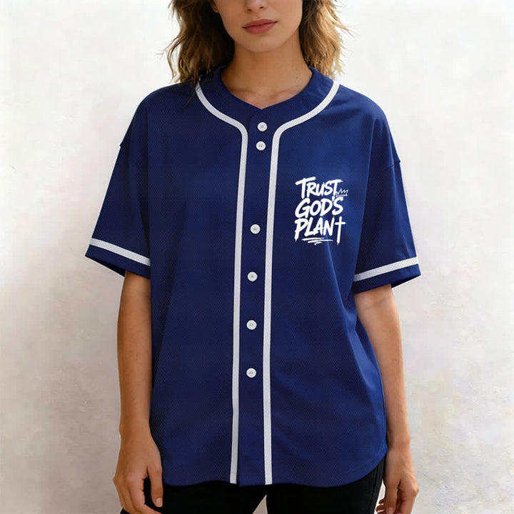 Christianartworkshop Trust God's Plan Button Up Baseball Jersey - image 39