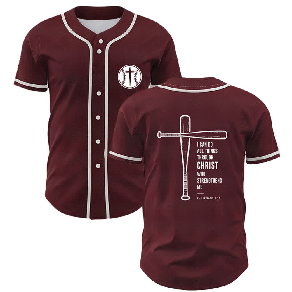 Christianartworkshop I CAN DO ALL THINGS THROUGH CHRIST Baseball Jersey - Wine - 5XL - image 14