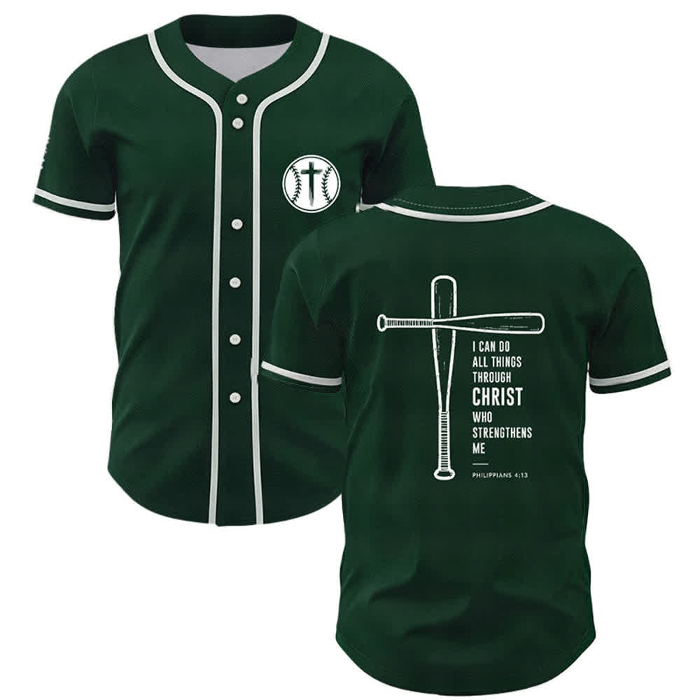 Christianartworkshop I CAN DO ALL THINGS THROUGH CHRIST Baseball Jersey - Green - 5XL - image 21