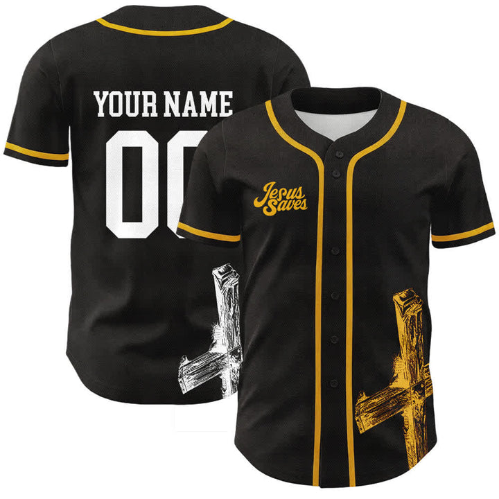 Christianartworkshop Jesus Saves Custom Name Baseball Jersey - Name & Number Customized - Yellow - 5XL - image 0