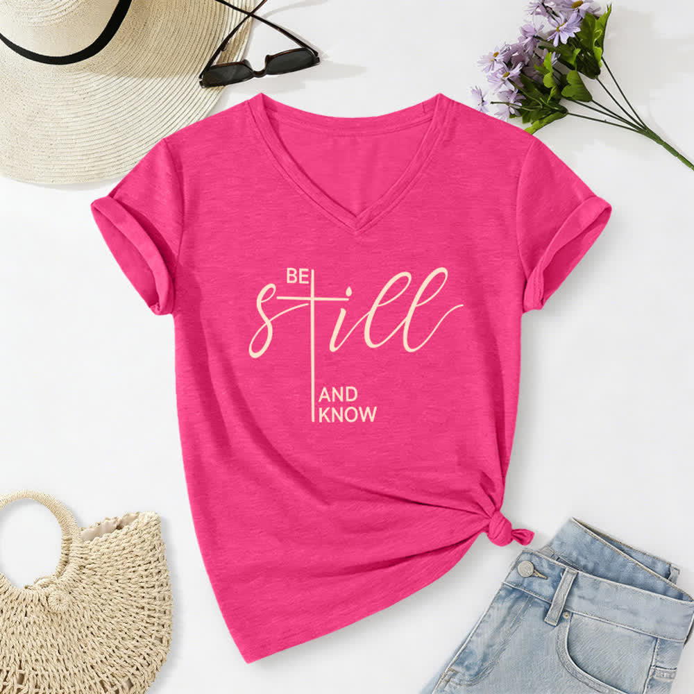 Christianartworkshop Be Still And Know Heather Purple Women's V Neck Tee - image 18