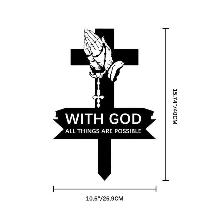 Christianartworkshop Cross Praying Hands Metal Lawn Stake With Inspirational Text: Emblem of Unshakable Sacred Conviction - 15.75''*10.6*0.04''/40*26.9*0.1cm - image 7